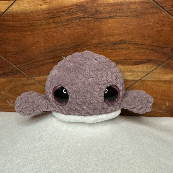 Handmade crocheted dark mauve colored plushy with sparkly eyes - Picture 1 of 8